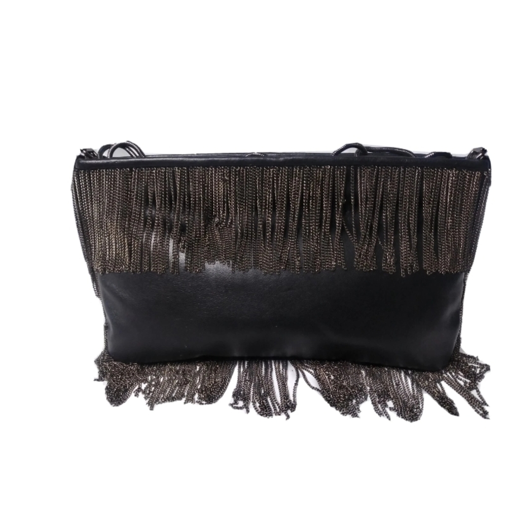 Vintage Franchi Fringe Evening Bag Clutch Purse Swinging Sixties Style Black